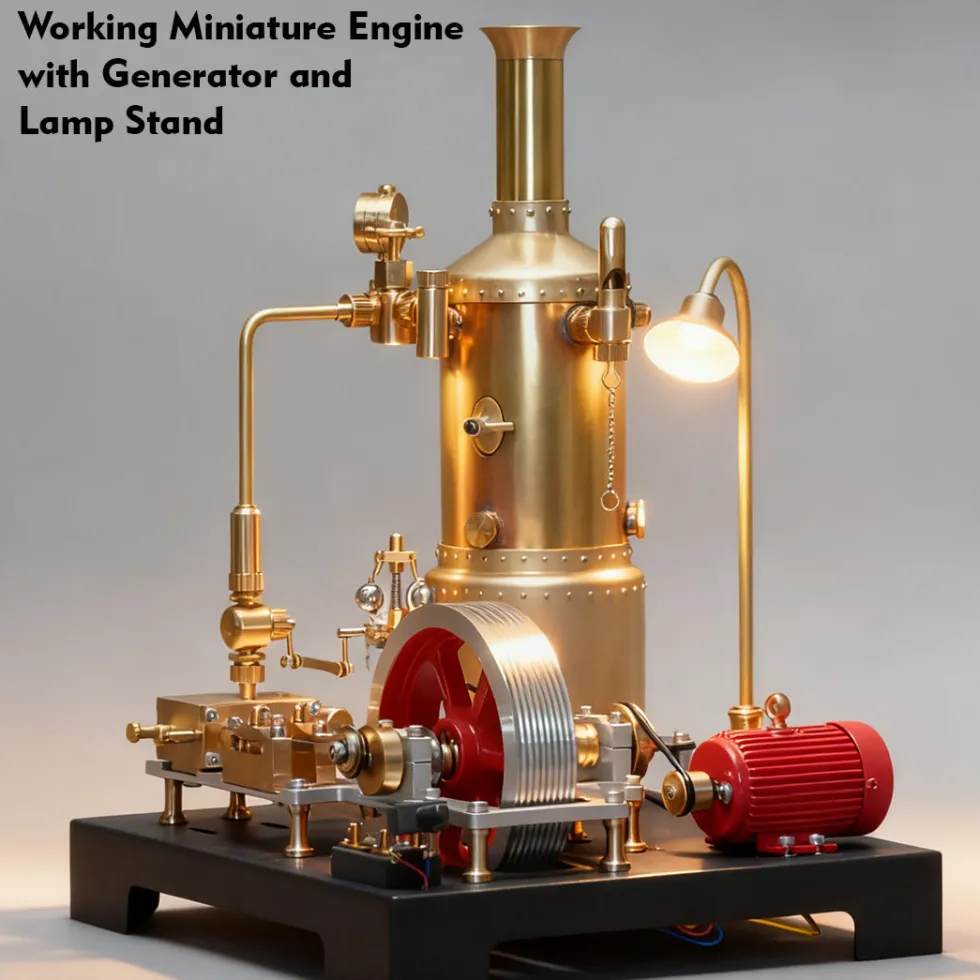 RETROL SE-03 Working Stationary Mill Steam Engine Model Kit with Boiler, Generator and Lamp Stand