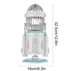 Rocket-Style Desktop Fan with Dual Mist Spray & RGB Lights - Ultra-Quiet Tech Decor for Office