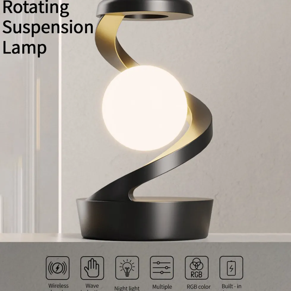 Rotating Levitating Night Light – Wireless Charging Bedside Ambient Lamp, Desktop Decor