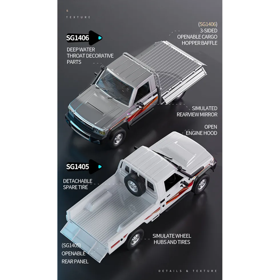 1/14 Scale 2.4G Full-Proportional RC Pickup Truck with Independent Suspension and Adjustable Gear Settings