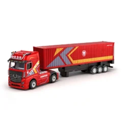 1/64 Scale 2.4GHz 4WD RC Container Truck, RTR RC Semi Truck with Proportional Steering, Independent Trailer Control, 3 Speed Gears, Cruise Function, Lifting Support Legs, Light & Sound Effects
