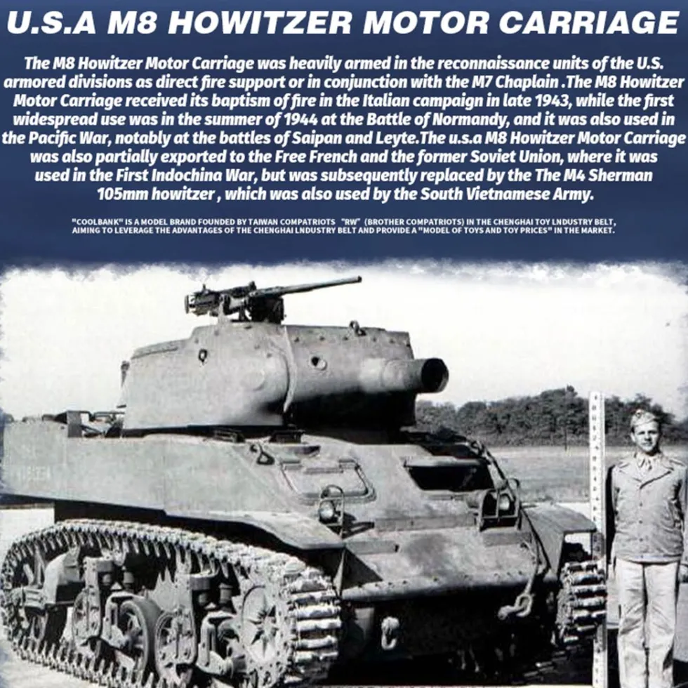 1/16 Scale 2.4G U.S. M8 Self-Propelled Howitzer RC Simulation Tank Model with Sound and Lights, Telescoping Smoke, Dual-Speed Modes