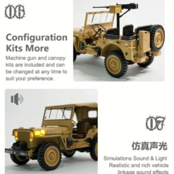 1/14 Scale 2.4G U.S. Willys RC Simulation Off-Road Car Model with Dual-Speed Switching