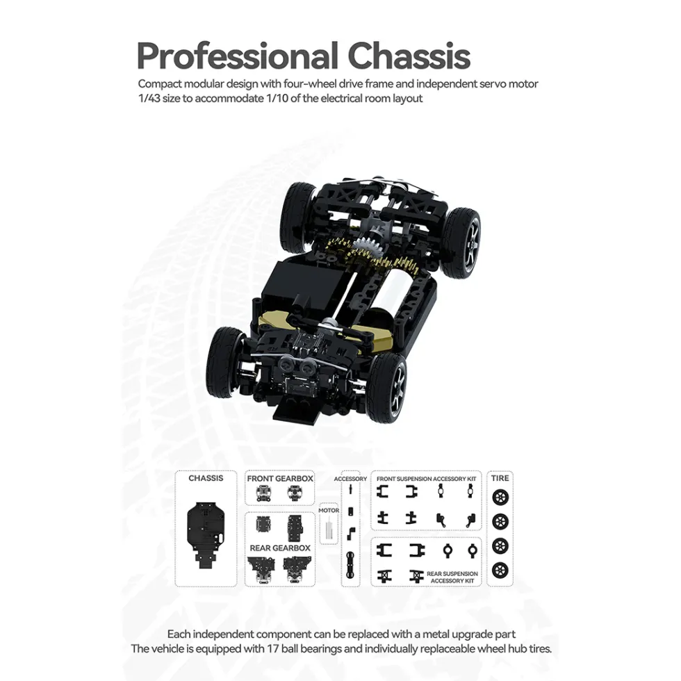 1/43 Scale 4WD RC Drift Car – Full-Proportional Control, Independent Suspension, LED Simulation Lights