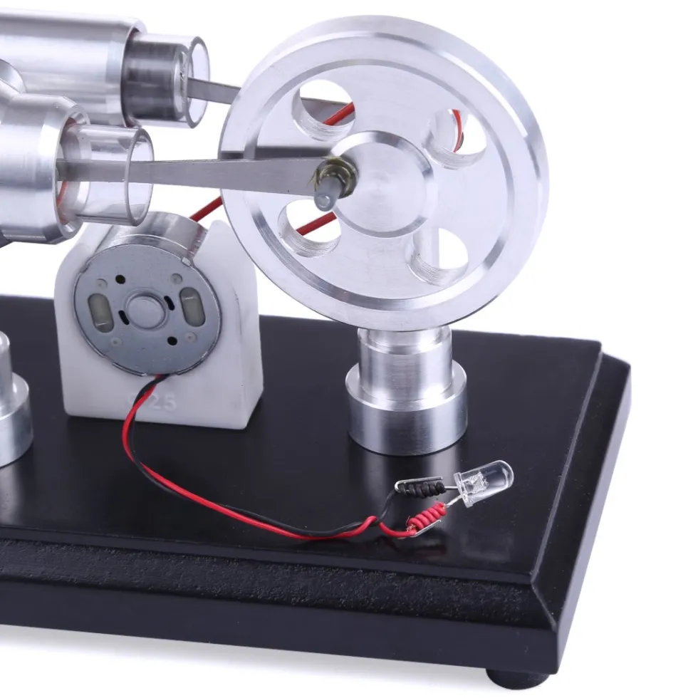 Stirling Engine Kit Double-Cylinder Stirling Engine Generator Electricity with Colorful LED Lights