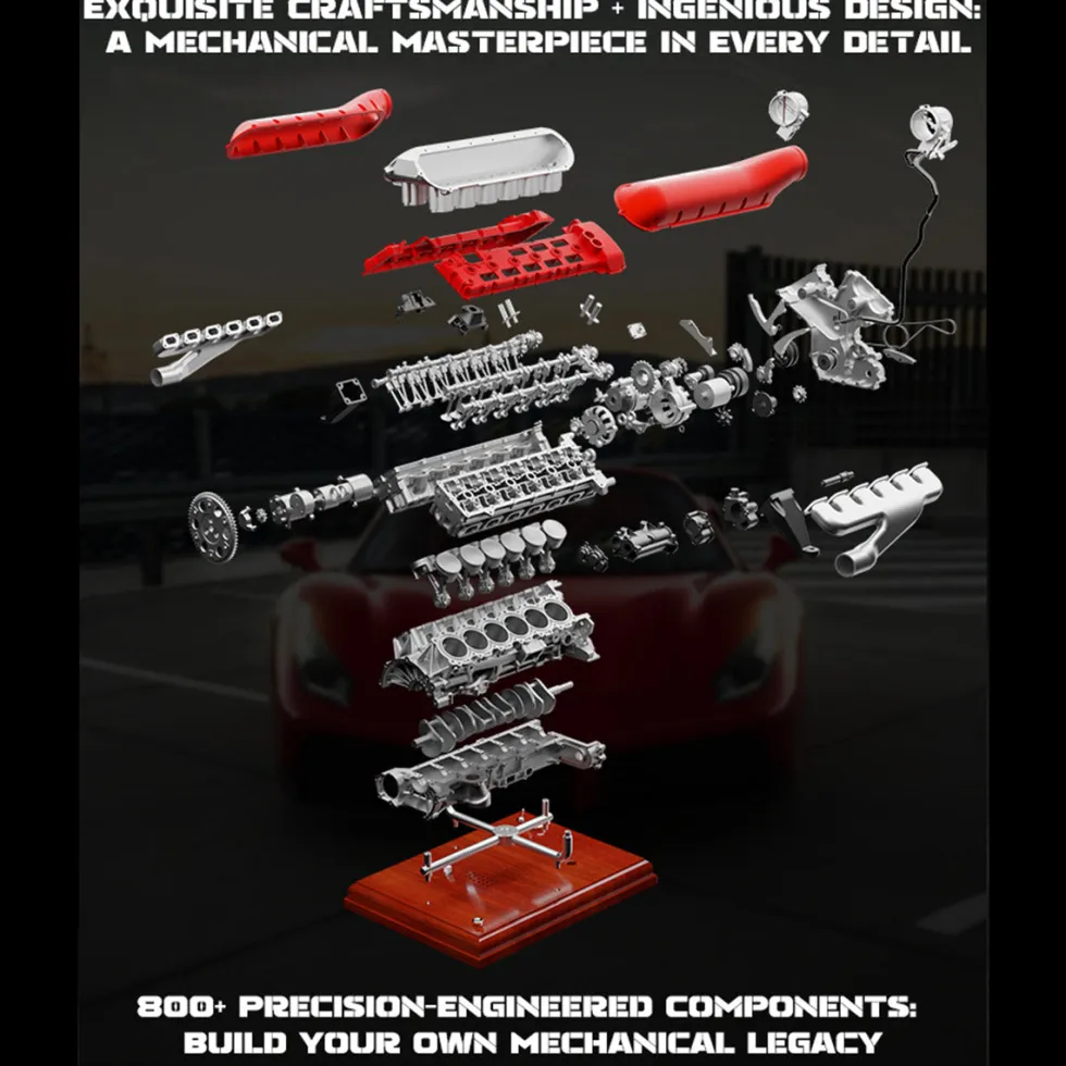 V12 Engine Model Kit that Works - Build Your Own V12 Engine - TECHING 1/4 Supercar V12 Engine Model Kit with Synchronized Throttle Sound Effects 800+PCS