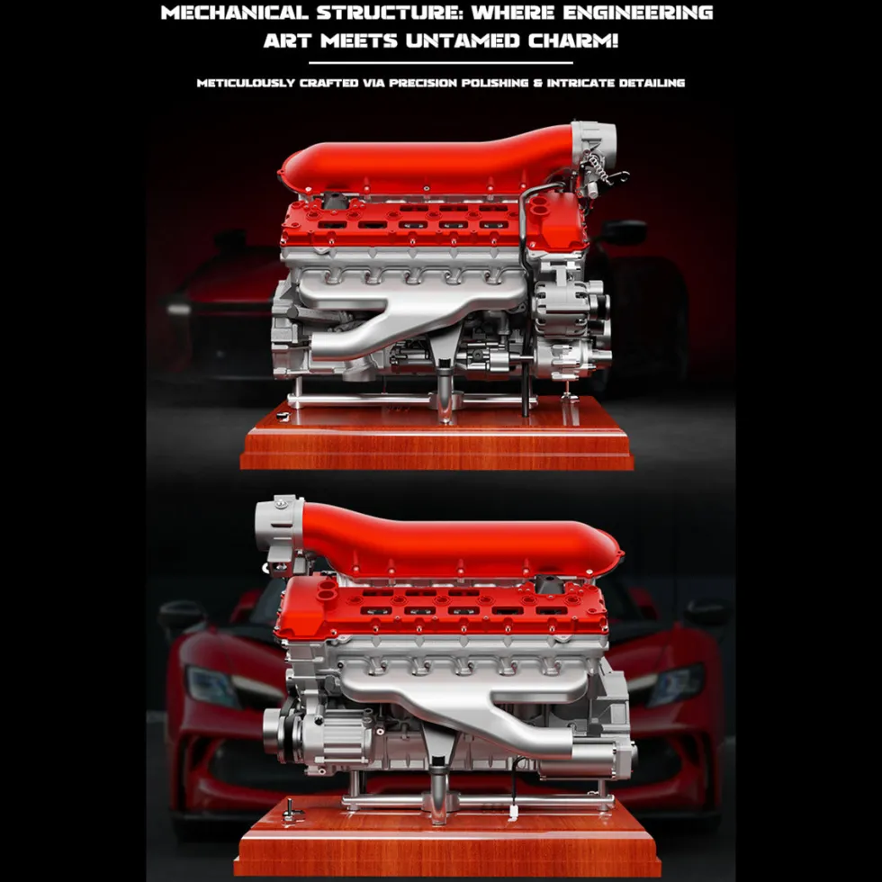 V12 Engine Model Kit that Works - Build Your Own V12 Engine - TECHING 1/4 Supercar V12 Engine Model Kit with Synchronized Throttle Sound Effects 800+PCS