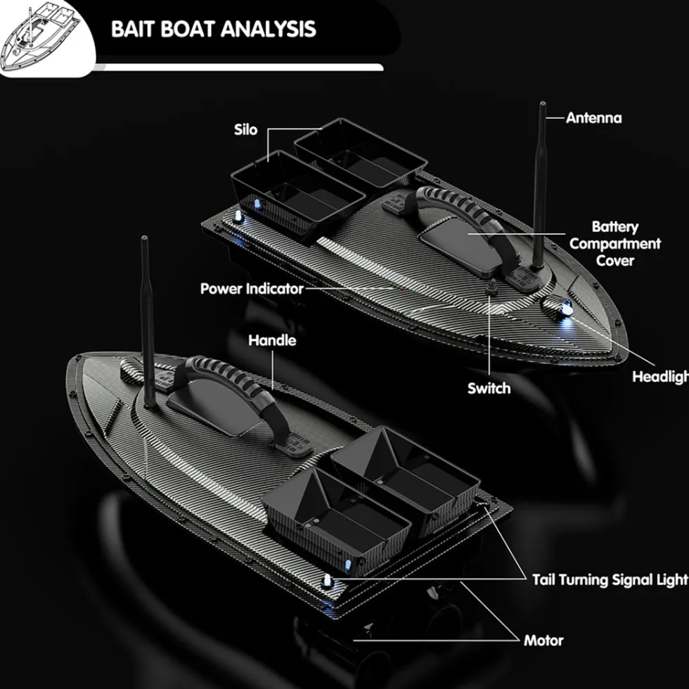 V070 GPS RC Bait Boat – 12000mAh, 500m Range, 1.5kg Dual-Hopper, 40 Waypoints