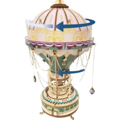 Wooden DIY Dream Hot Air Balloon Steampunk Music Box Model Kit - Handcrafted Gift