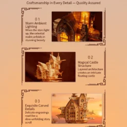 Wooden DIY Sky Sanctuary Castle 3D Model Kit - Desk Decor & Gift
