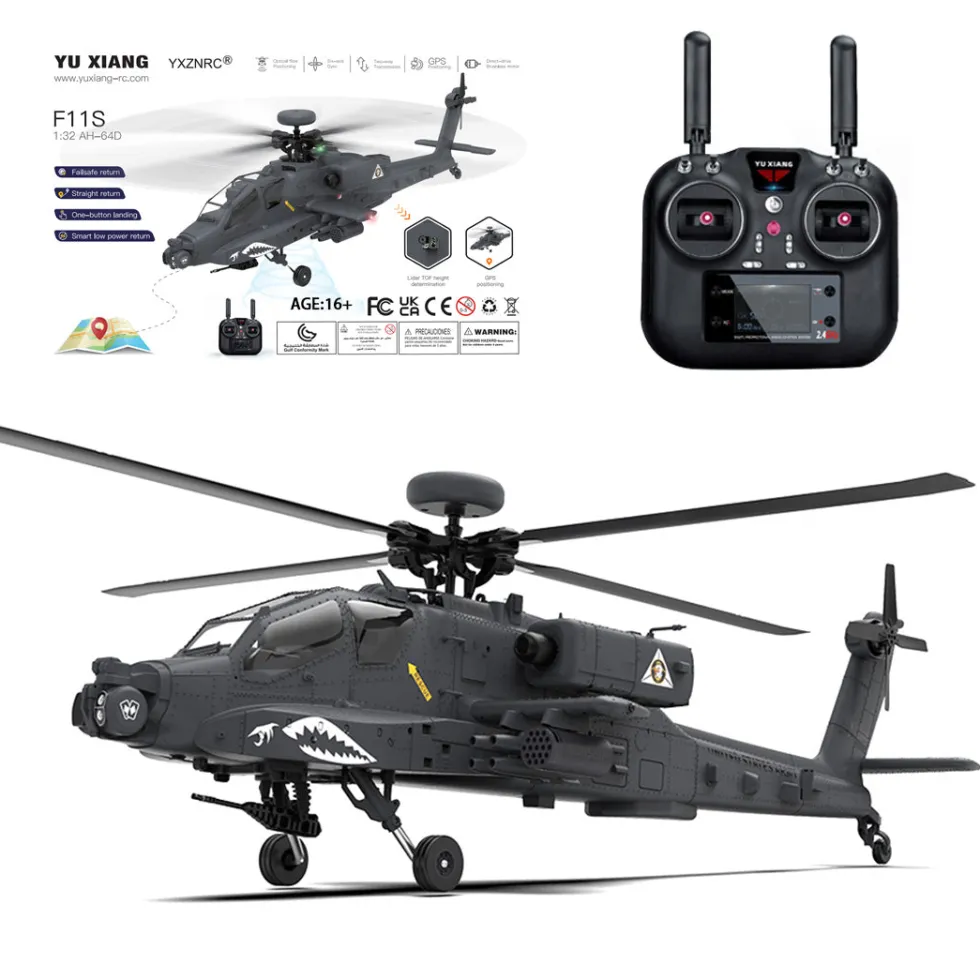 YU XIANG Apache GPS Helicopter F11-S AH64 1/32 Scale 2.4G 6CH RC Dual-Axis Co-Drive Flybarless 6G/3D Stunt