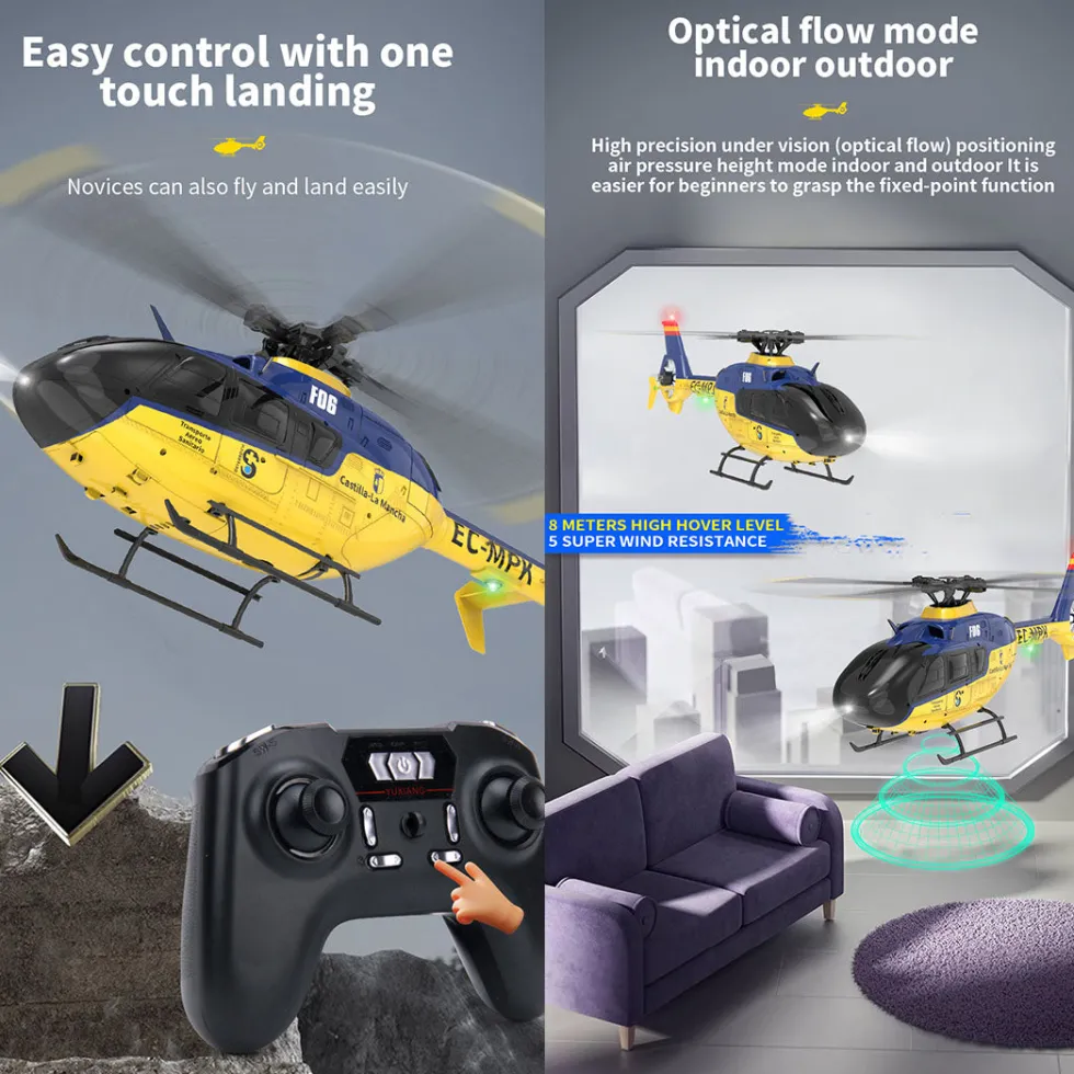 YU XIANG EC-135 RC Helicopter 1/36 2.4G 6CH Direct Drive Brushless Airplane Model with Cool lighting(RTF Version/Mode 1)