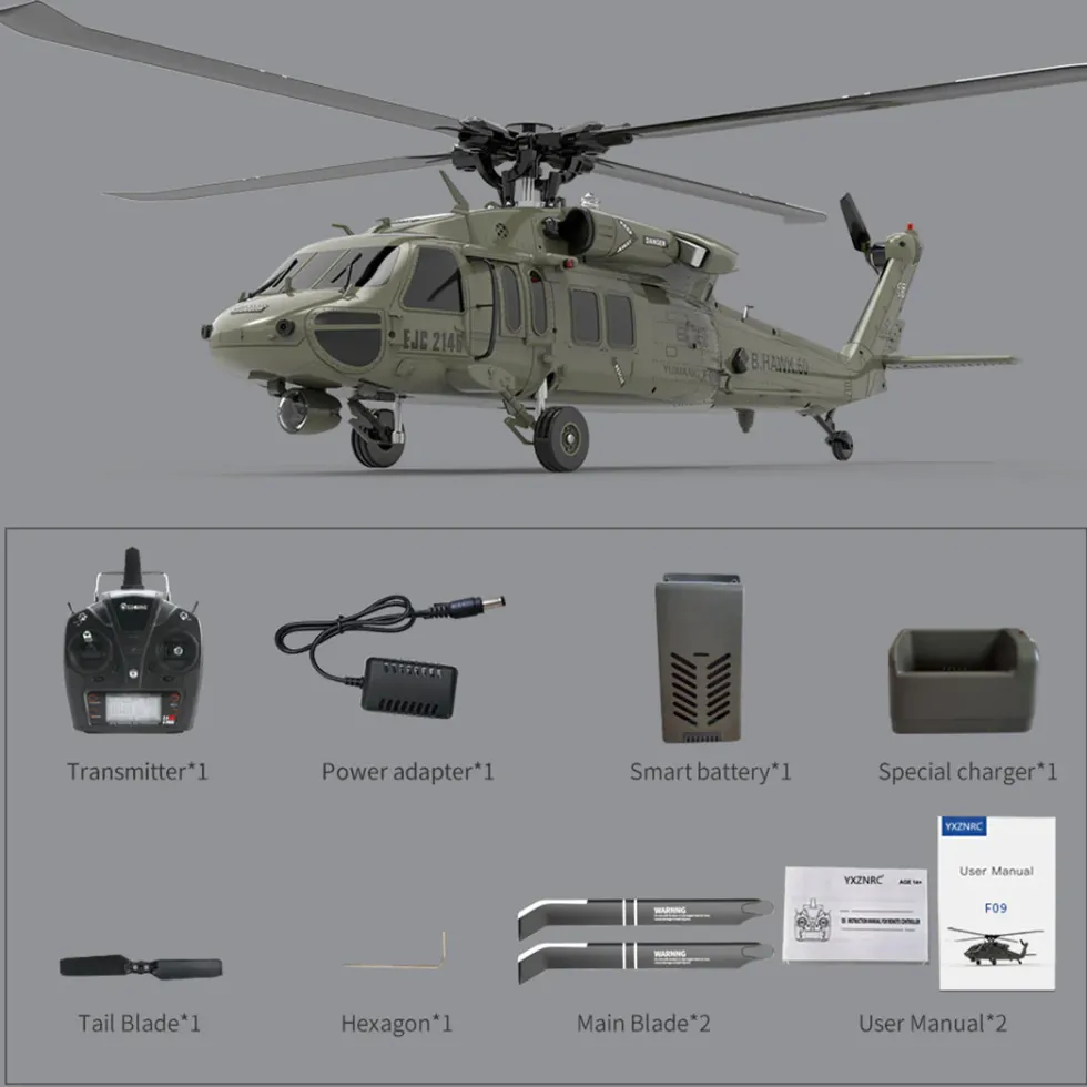 YU XIANG YXZNRC F09-V RC Helicopter 1/47 Scale 2.4G 6CH Dual Brushless Direct Drive Flybarless 6G/3D Stunt Model